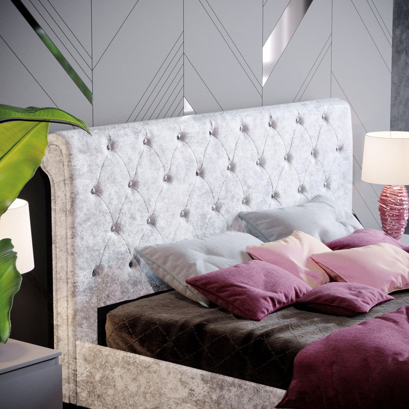 Vida Designs Violetta King Size Bed, Crushed Velvet Silver