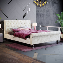 Violetta King Size Bed, Crushed Velvet Champagne