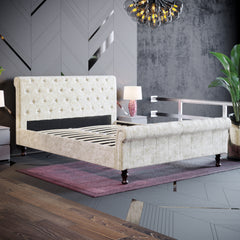 Violetta King Size Bed, Crushed Velvet Champagne