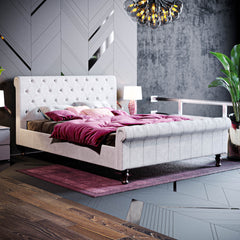 Violetta King Size Bed, Light Grey Velvet