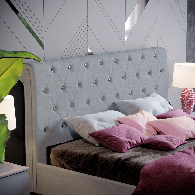 Violetta King Size Bed, Light Grey Linen