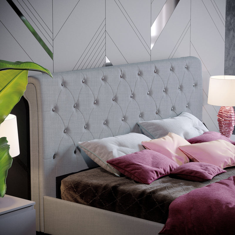 Vida Designs Violetta King Size Bed, Light Grey Linen