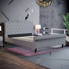 Vida Designs Violetta King Size Bed, Light Grey Linen