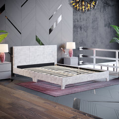 Vida Designs Victoria Double Bed, Silver Velvet