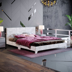 Vida Designs Victoria King Size Bed, Silver Velvet