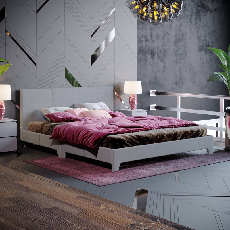 Vida Designs Victoria King Size Bed, Light Grey Linen