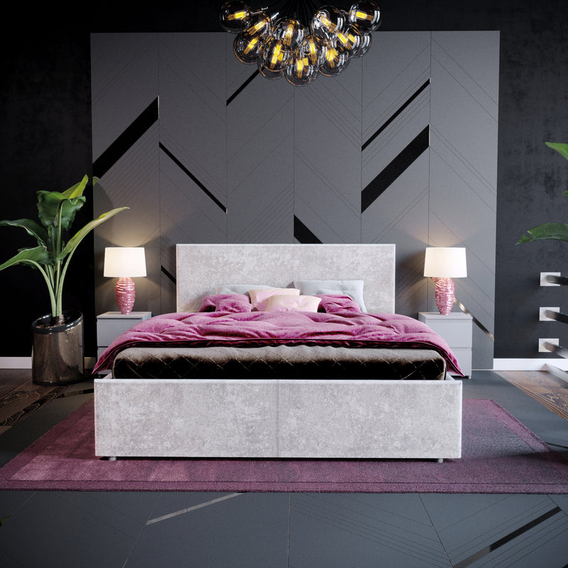 Vida Designs Veronica Double Ottoman Bed, Silver Velvet