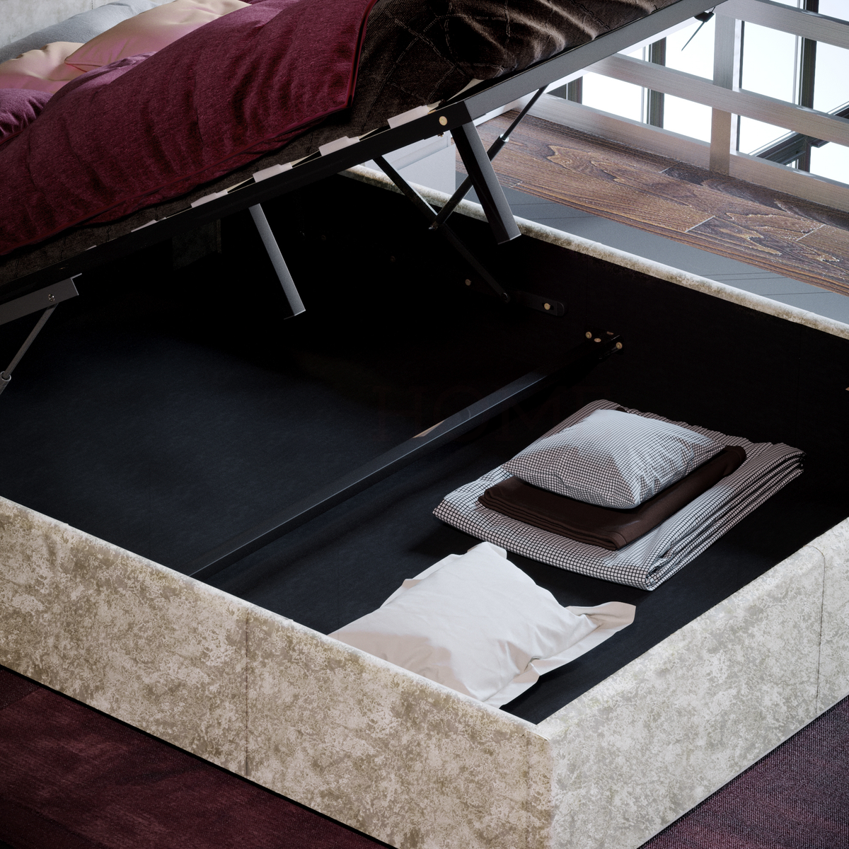 Veronica Double Velvet Ottoman Bed - Oyster