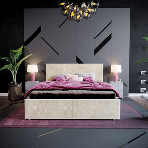 Veronica Double Velvet Ottoman Bed - Oyster
