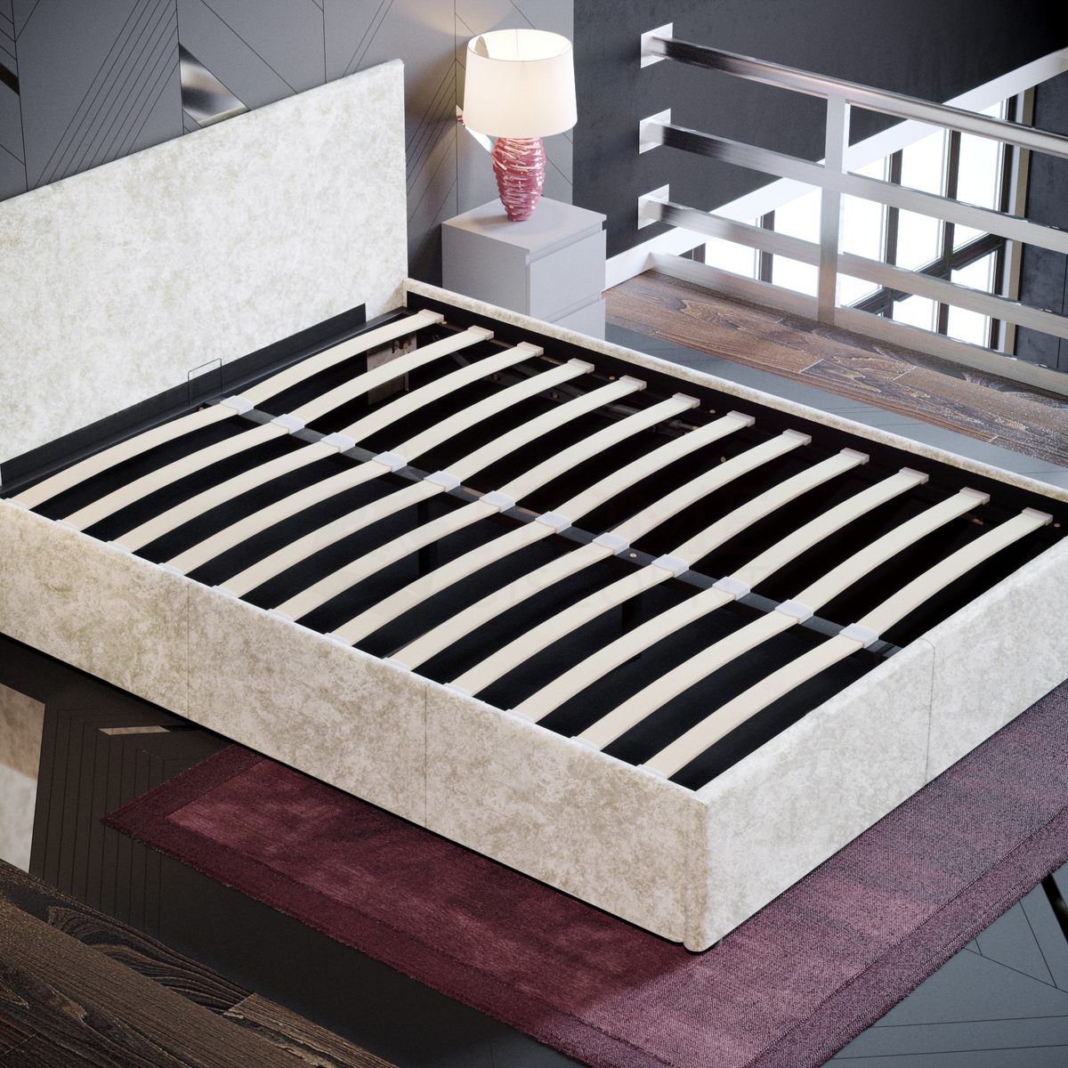 Veronica Double Velvet Ottoman Bed - Oyster