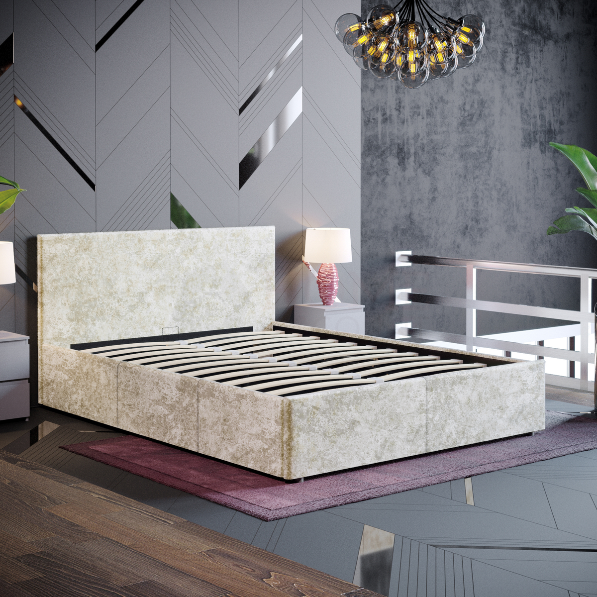 Veronica Double Velvet Ottoman Bed - Oyster