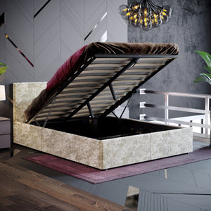 Veronica Double Velvet Ottoman Bed - Oyster