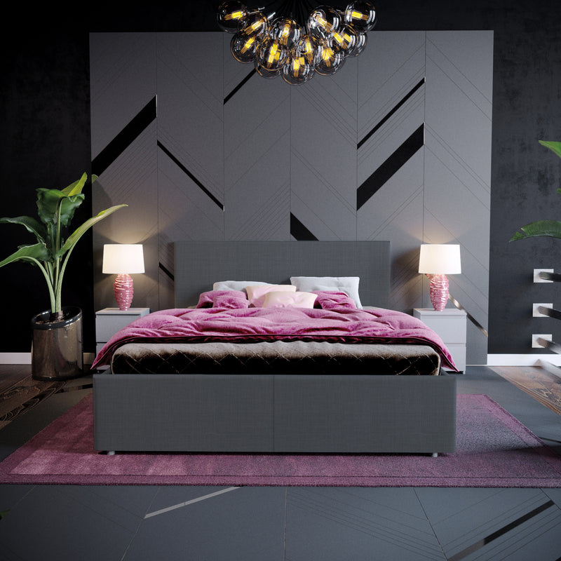 Vida Designs Veronica Double Ottoman Bed, Dark Grey Linen