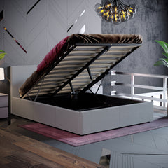 Vida Designs Veronica Double Ottoman Bed, Light Grey Linen