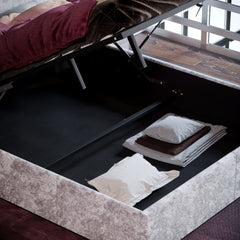 Vida Designs Veronica King Size Ottoman Bed, Silver Velvet