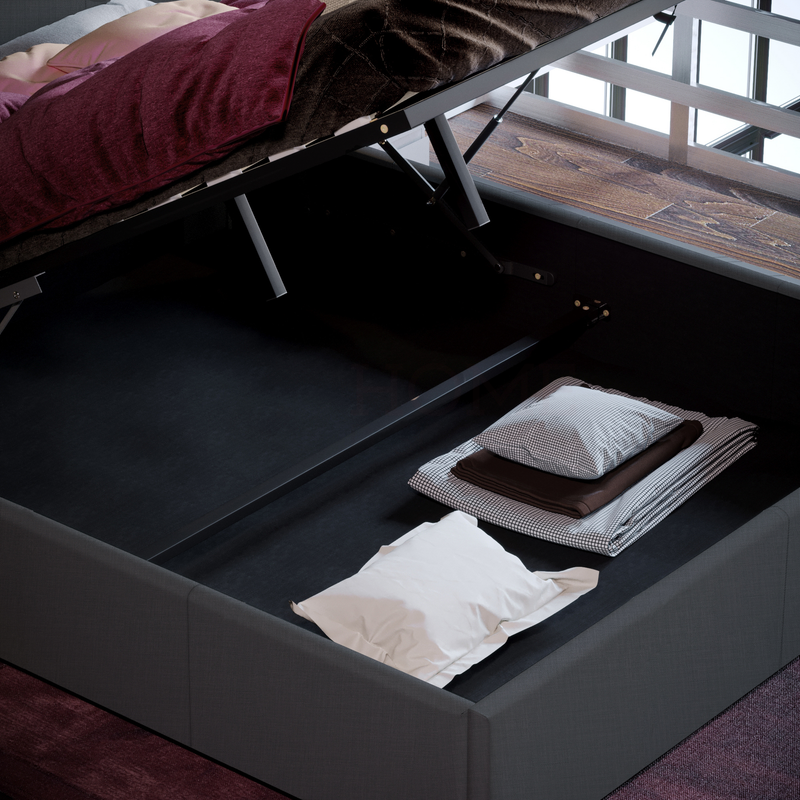 Veronica King Size Ottoman Bed, Dark Grey Linen