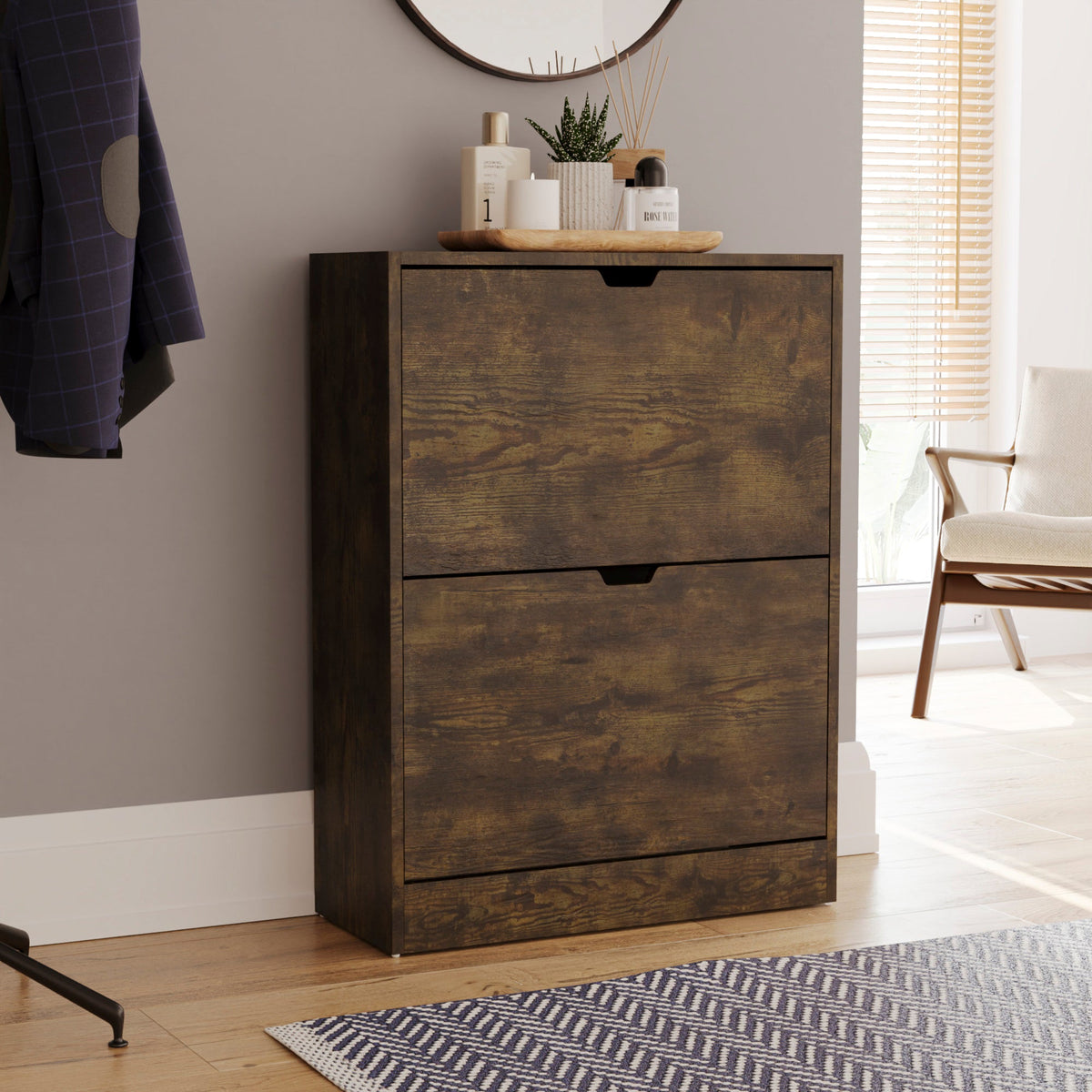 2-Drawer Shoe Cabinet, Dark Wood